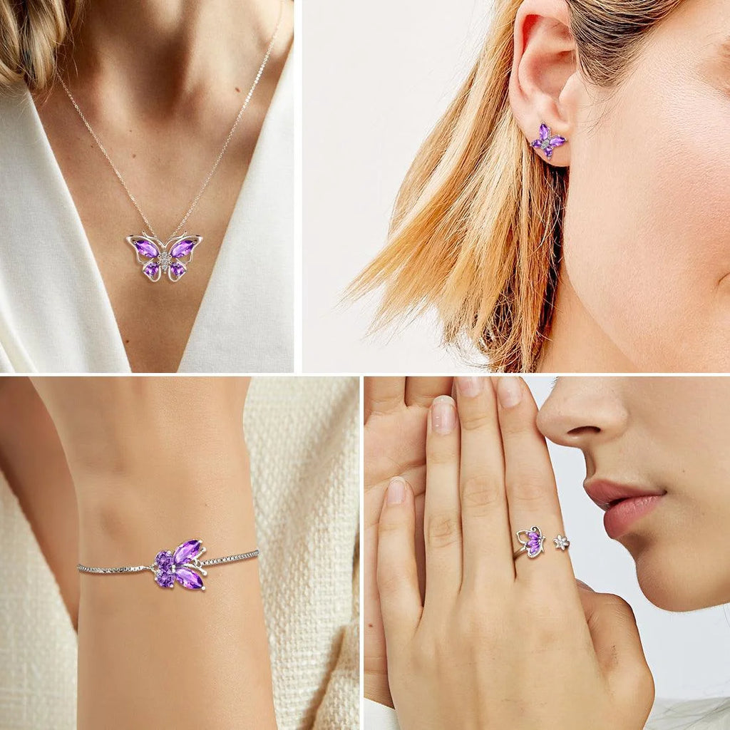 The Ethereal Monarch Suite: February Amethyst & handcrafted 925 Sterling Silver Collection 