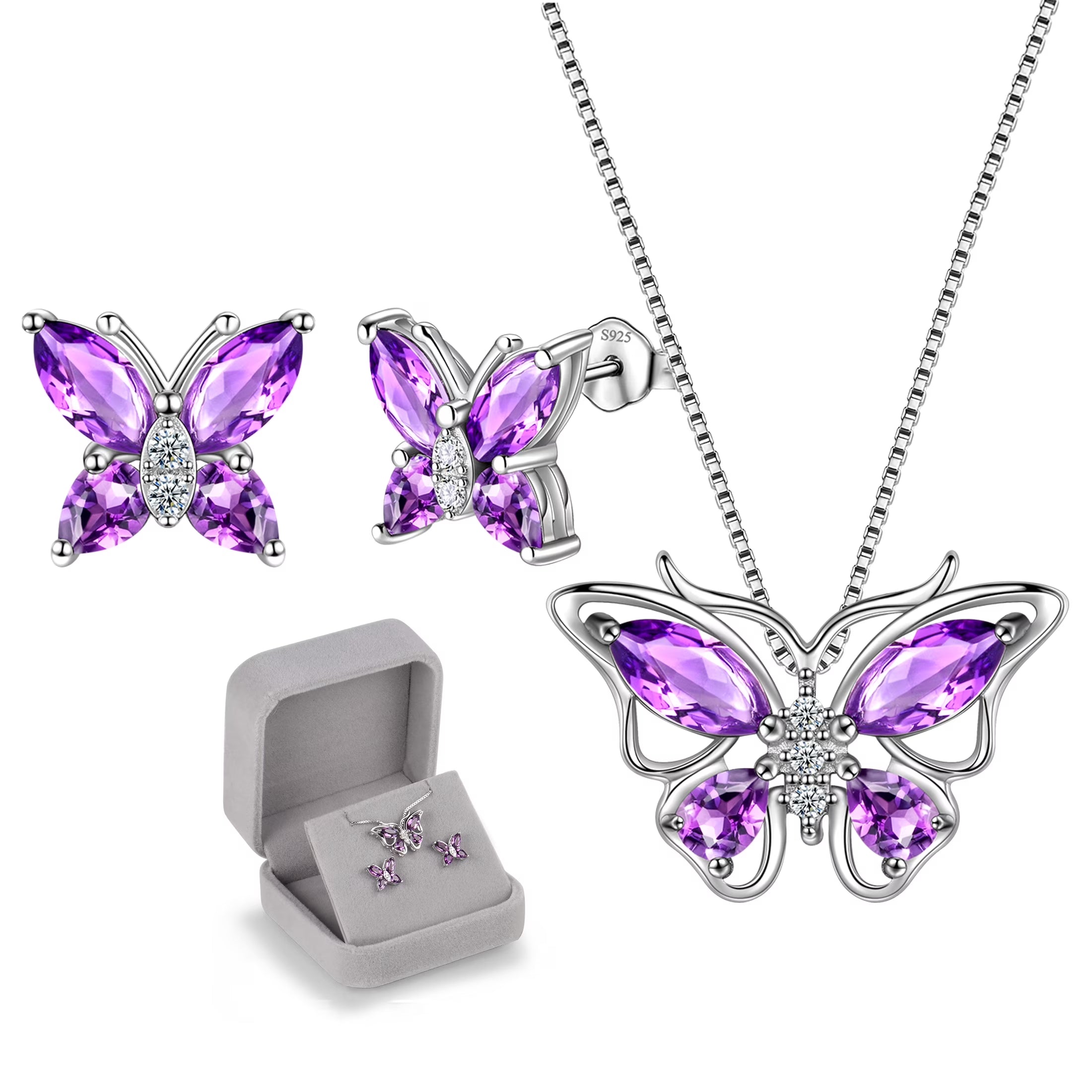 The Ethereal Monarch Suite: February Amethyst & handcrafted 925 Sterling Silver Collection 